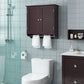Bathroom Wall Cabinet, over the Toilet Space Saver Storage Cabinet, Medicine Cabinet with 2 Doors Cupboard with Adjustable Shelf and Towels Bar, Dark Brown