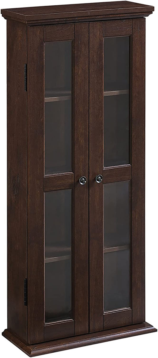 4 Tier Shelf Living Room Storage Tall Bookshelf Cabinet Doors Home Office Tower Media Organizer, 41 Inch, Brown