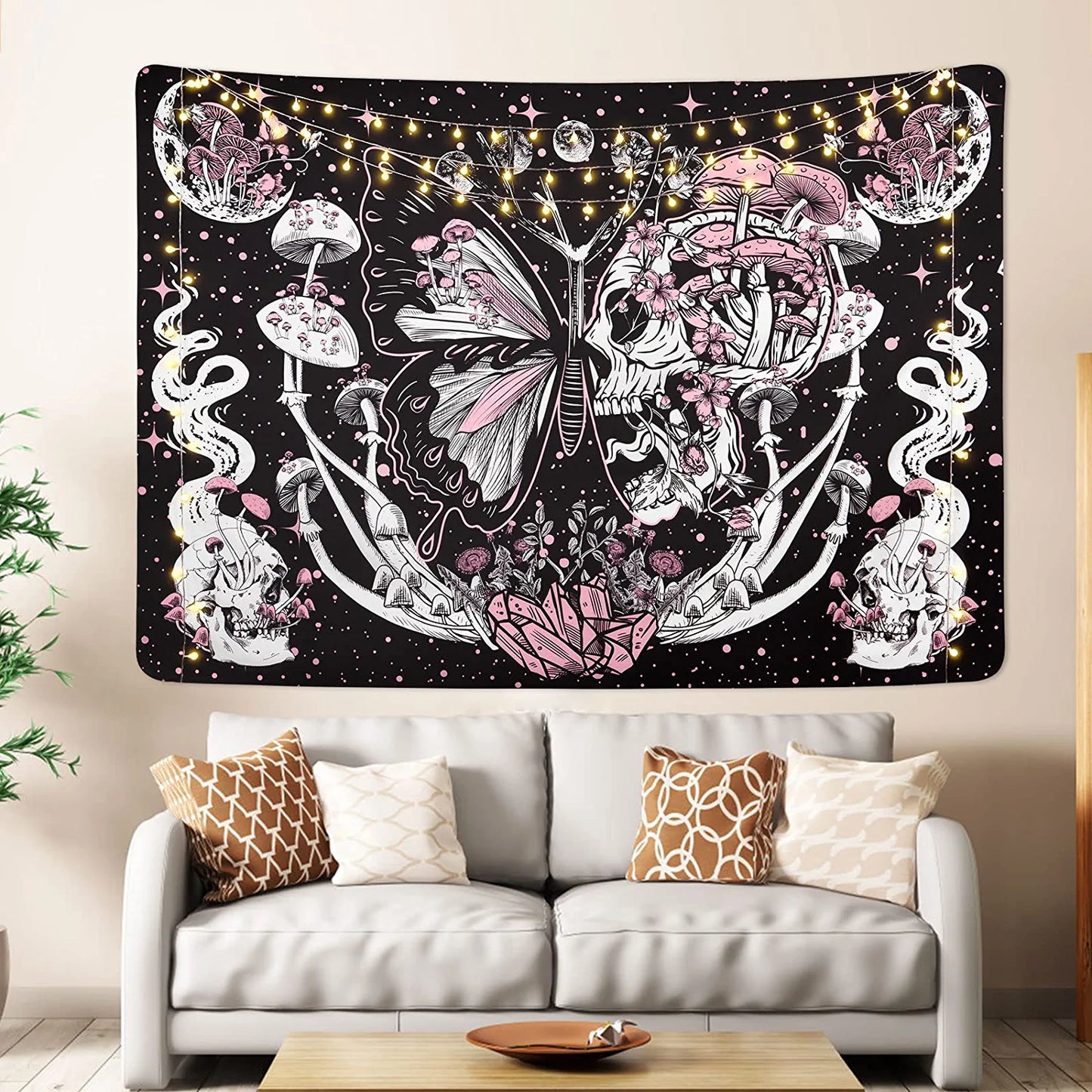 Skull Tapestry Hippie Mushroom Tapestries Aesthetic Moth Tapestry Moon and Stars Tapestry Snake Tapestry Wall Hanging for Room(51.2 X 59.1 Inches)
