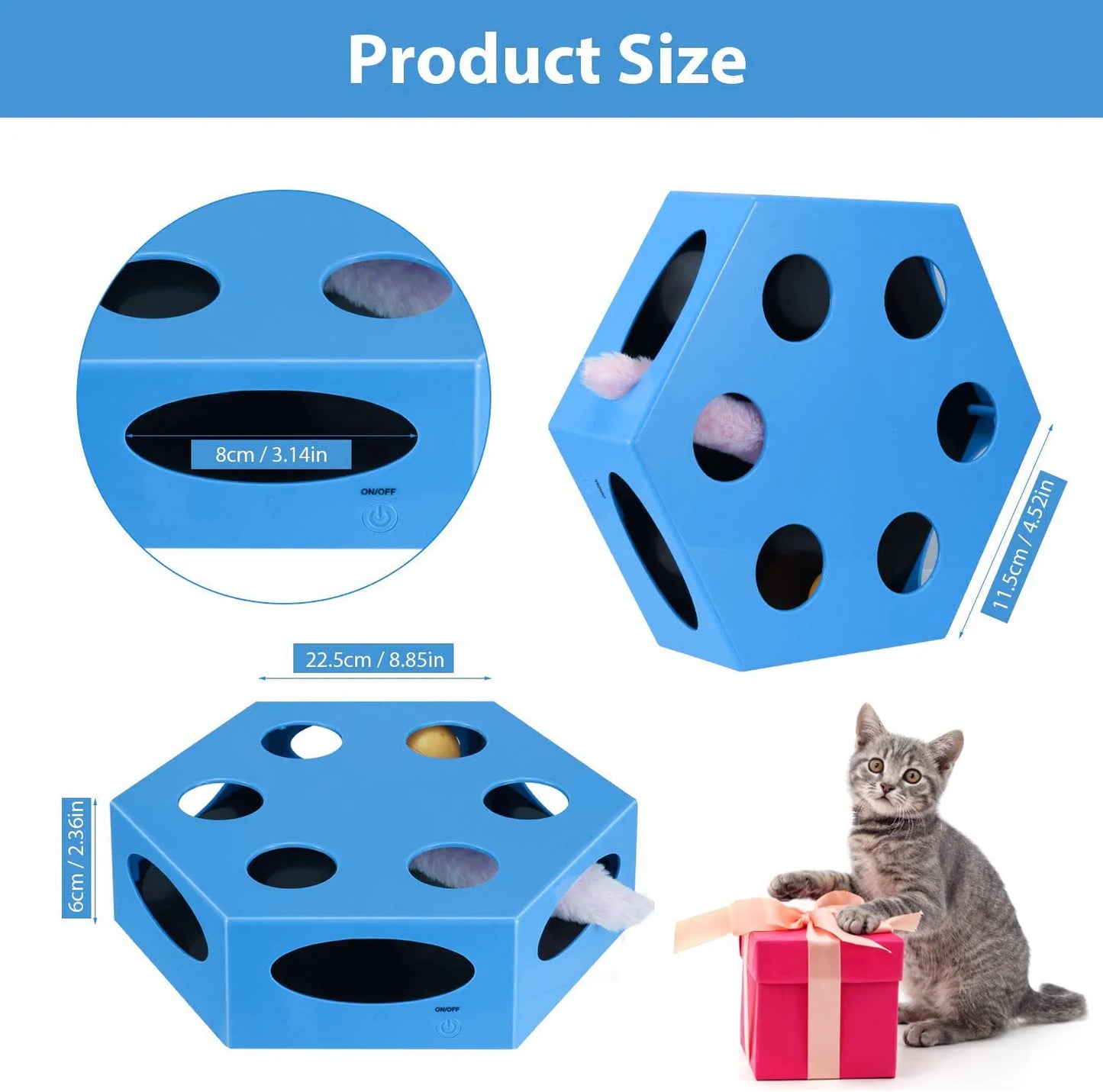 Cat Toys for Indoor Cats, Electronic Automated Cat Toys with Mouse Tail & Catnip Ball, Interactive Cat Toys with Battery, Exerciser Entertainment Hunting for Kitty Pet, Auto Shut Off…