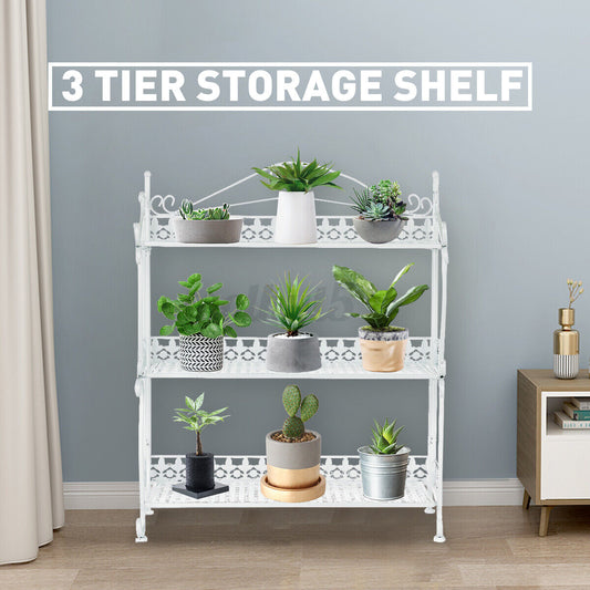 3 Tier White Foldable Metal Rack Storage Book Shelves Holder Kitchen Shelf RACK