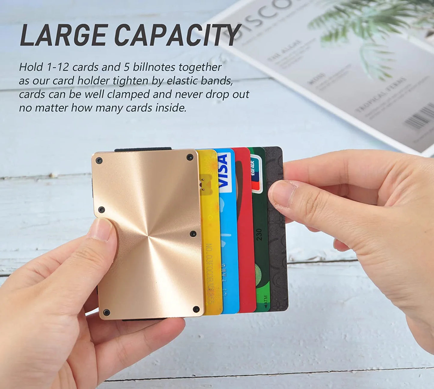 Metal Wallets for Men with Money Clip - Slim Minimalist Aluminum Wallet Credit Card Holder RFID Blocking(Cd Raised Grain, Golden)