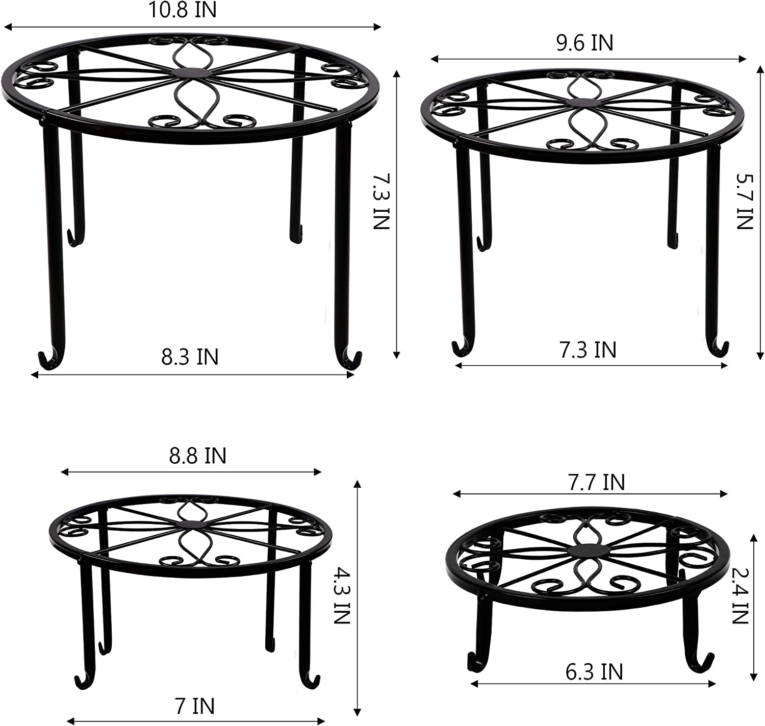 4 Pack Metal Plant Stands for Flower Pot, Heavy Duty Potted Holder, Indoor Outdoor Metal Rustproof Iron Garden Container round Supports Rack for Planter