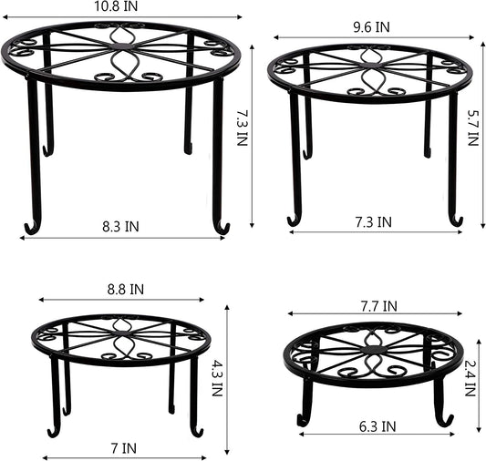 4 Pack Metal Plant Stands for Flower Pot, Heavy Duty Potted Holder, Indoor Outdoor Metal Rustproof Iron Garden Container round Supports Rack for Planter