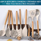 Silicone Cooking Utensils Set, 43Pcs Non-Stick Heat Resistant Kitchen Utensils Spatula Set with Wooden Handle for Baking, Cooking, and Mixing, Best Kitchen Gadgets Tools with Holder (Khaki)