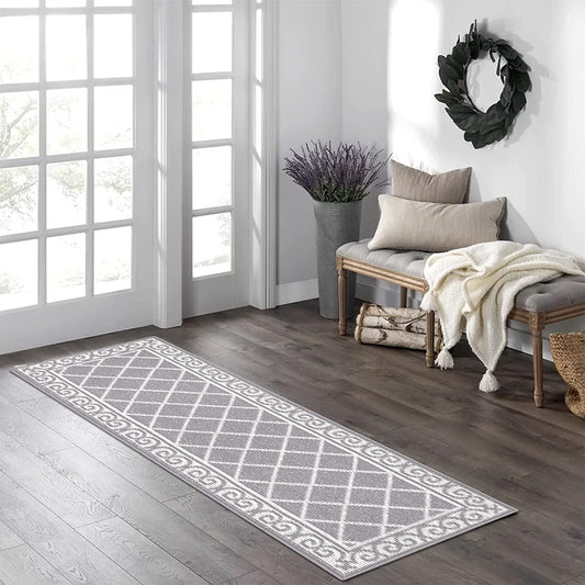 Moroccan Geometric Textured Runner Rug Kitchen Rugs with Non-Slip Backing Machine Washable Durable for Hallway Living Room Laundry (Grey, 20"X60")