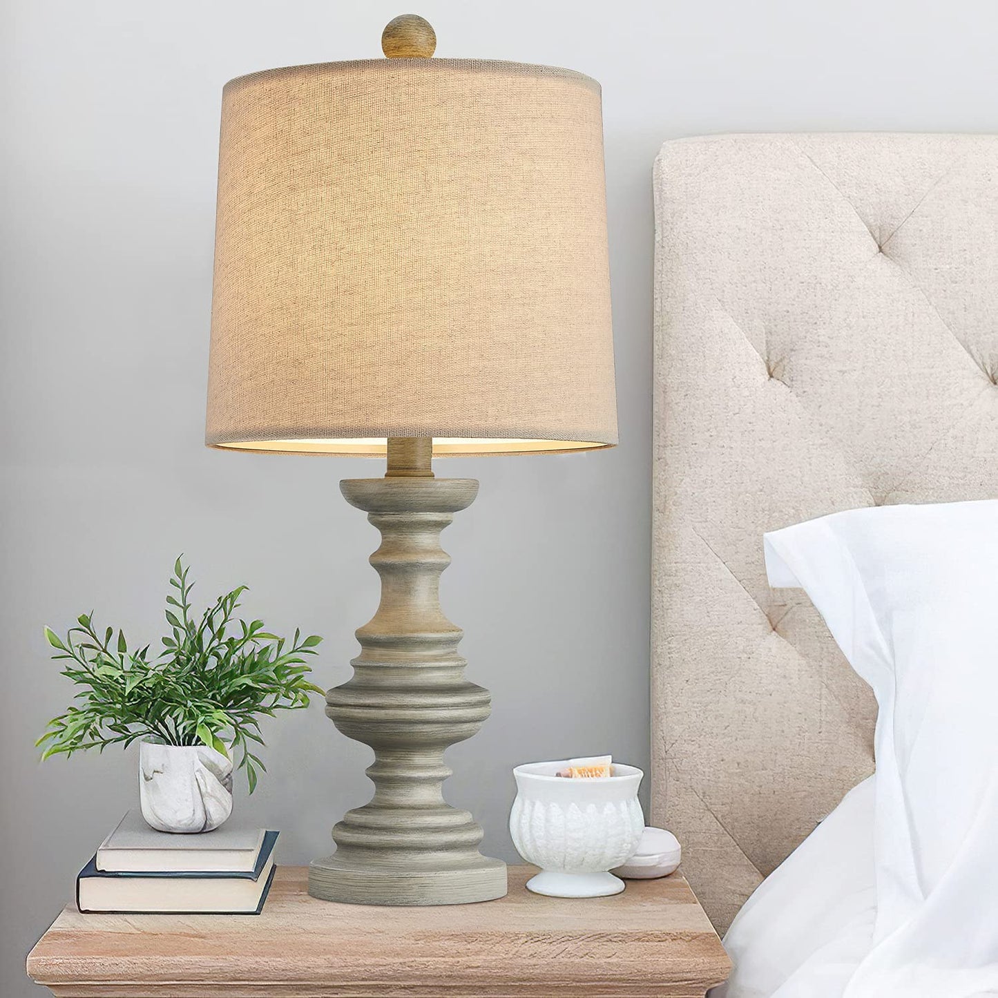 19.25" Traditional Table Lamp Sets of 2 for Living Room Bedroom Farmhouse Bedside Nightstand Lamp Rustic Resin Table Lamps Gray