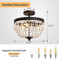 3-Light Semi Flush Mount Ceiling Light，Black Antique Modern Crystal Chandelier Fixture，Ceiling Lighting for Closet Bedroom Hallway Kitchen Dining Room Bathroom