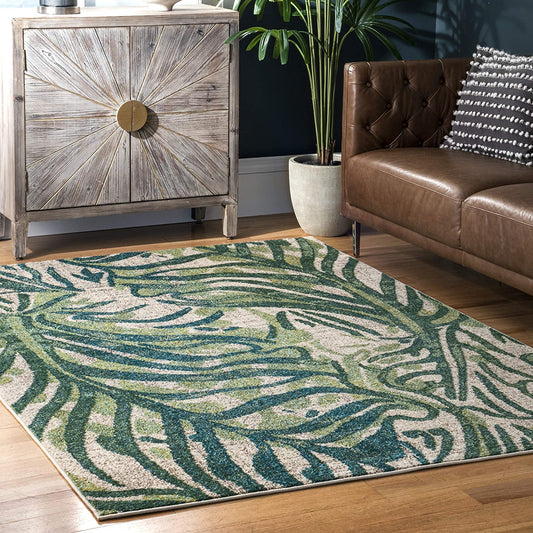 Cali Abstract Leaves Area Rug, 3' X 5', Green