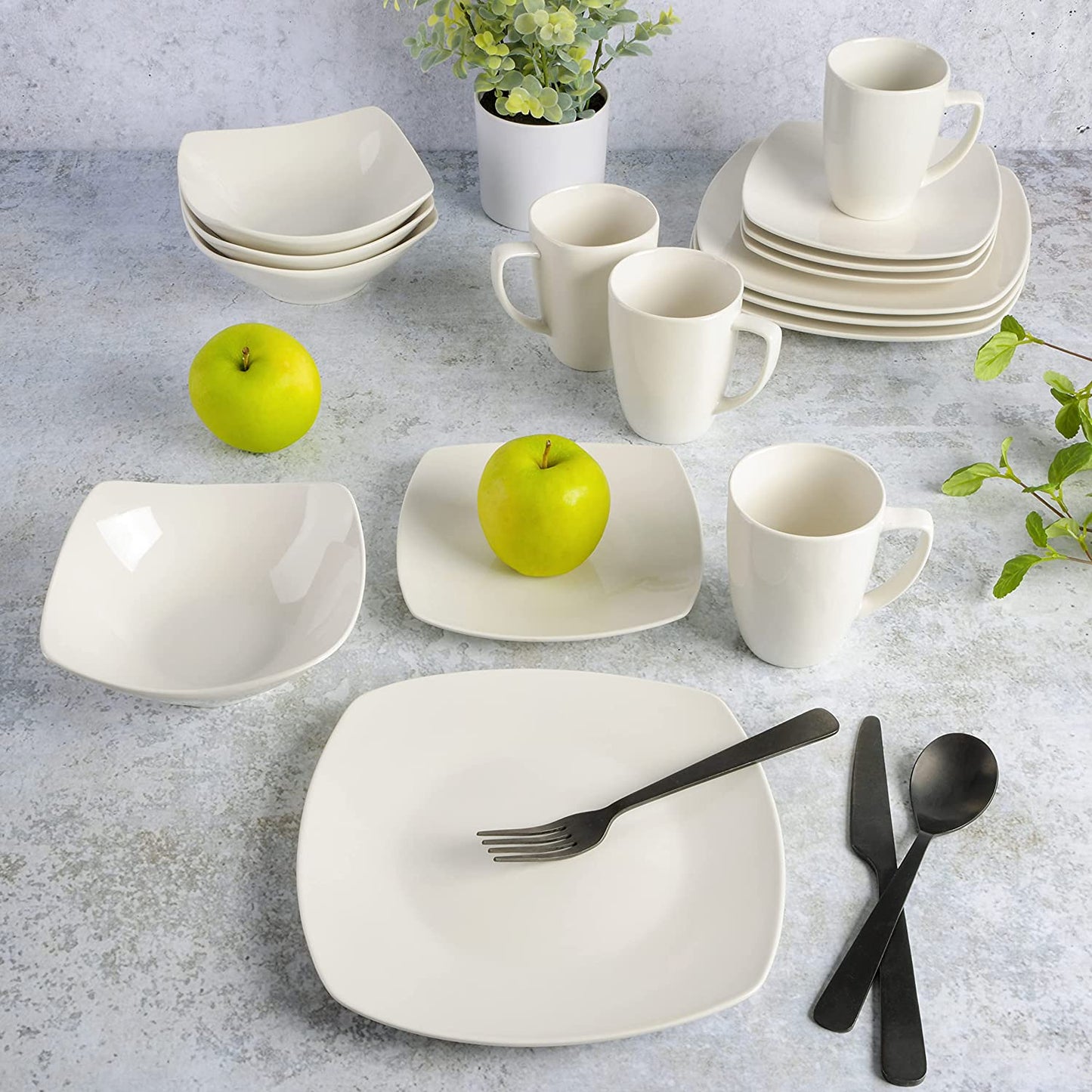 Gibson Home Zen Buffet Porcelain Dinnerware Set, Service for 4 (16Pcs), White (Square)