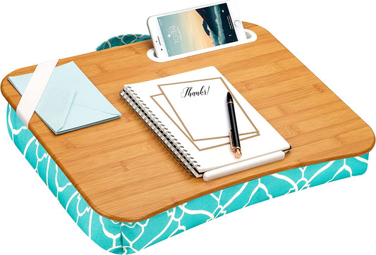 Lapgear Designer Lap Desk with Phone Holder and Device Ledge - Aqua Trellis - Fits up to 15.6 Inch Laptops - Style No. 45422