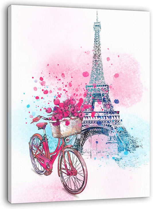 Paris Wall Decor Pink Wall Art for Girls Bedroom Decor Eiffel Tower Decor Modern Artwork for Walls Pink Flowers Bicycle Canvas Prints Wall Decoration for Bathroom Bedroom Kitchen Home Decor 12X16