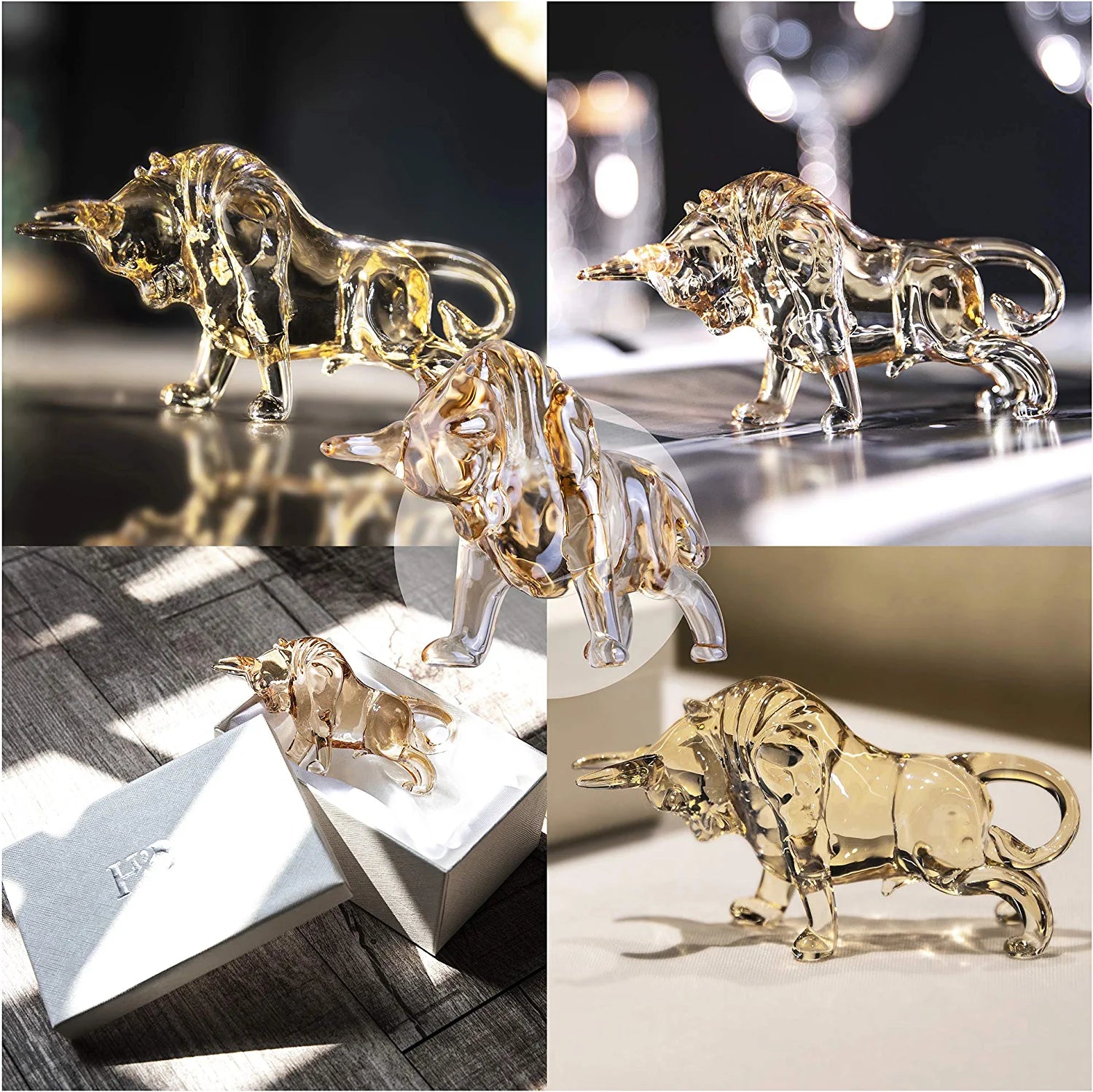 Charm and Lucky Fengshui Crystal Statues Wall Street Bull Figurine Sculpture Home Office Desk Decorative Ornament
