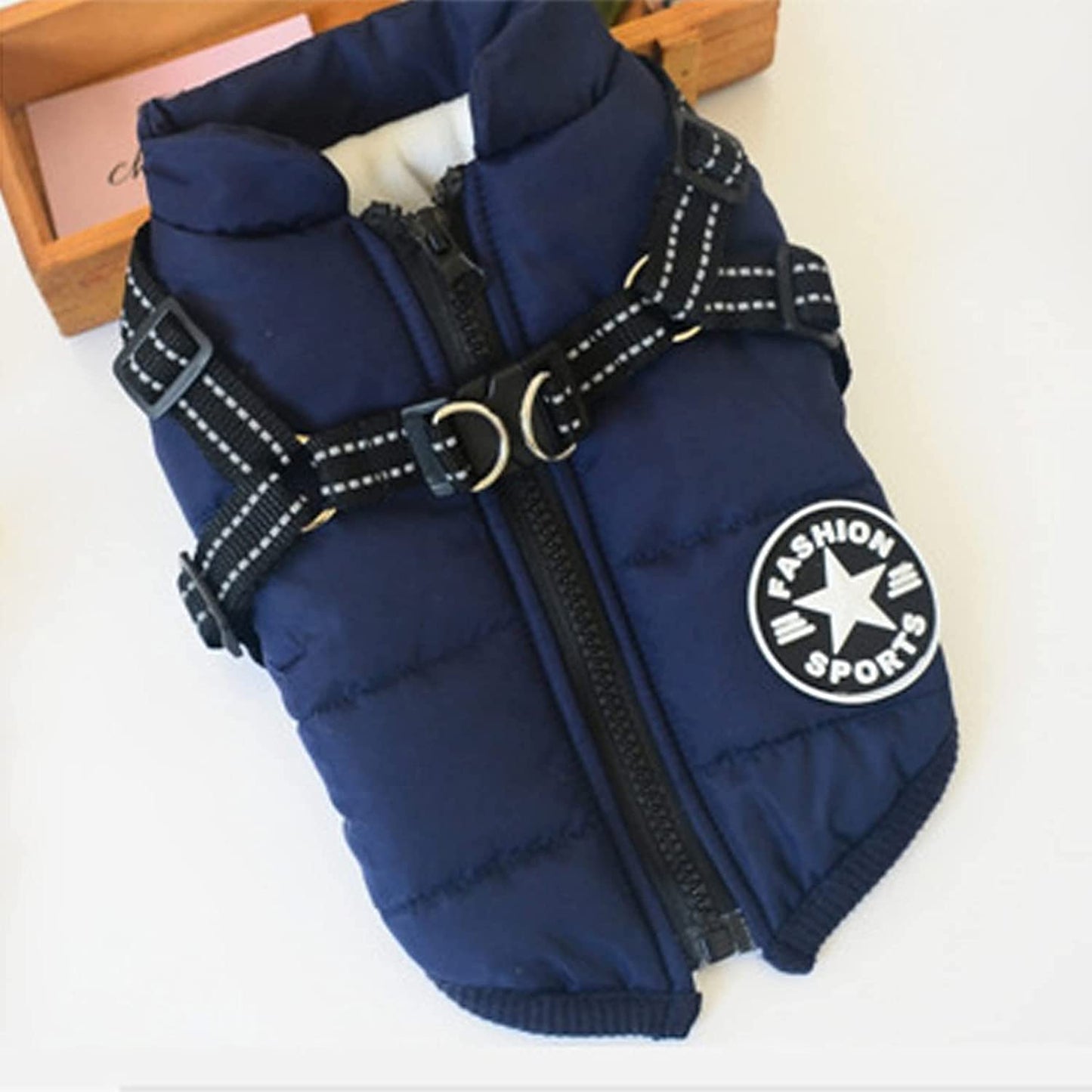 Pet Jacket, Dog Coat Harness Winter Warm Vest Jacket Waterproof Cotton Costume for Puppy Small Medium Dogs (M, Blue)