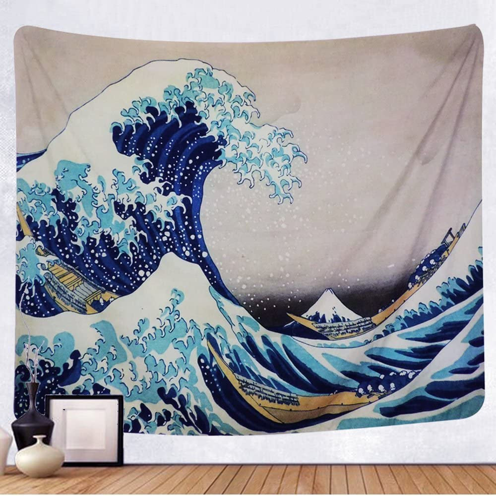 Tapestry Wall Hanging, Great Wave Kanagawa Wall Tapestry with Art Nature Home Decorations for Living Room Bedroom Dorm Decor in 51X60 Inches…