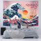 The Great Wave Tapestry Japanese Ocean Wave Wall Decorations Cherry Blossom Tree Backdrop Sunset Tapestry Wall Hanging Kanagawa Tapestry for Japanese Party Home Decorations (59 X 78.7 Inch)