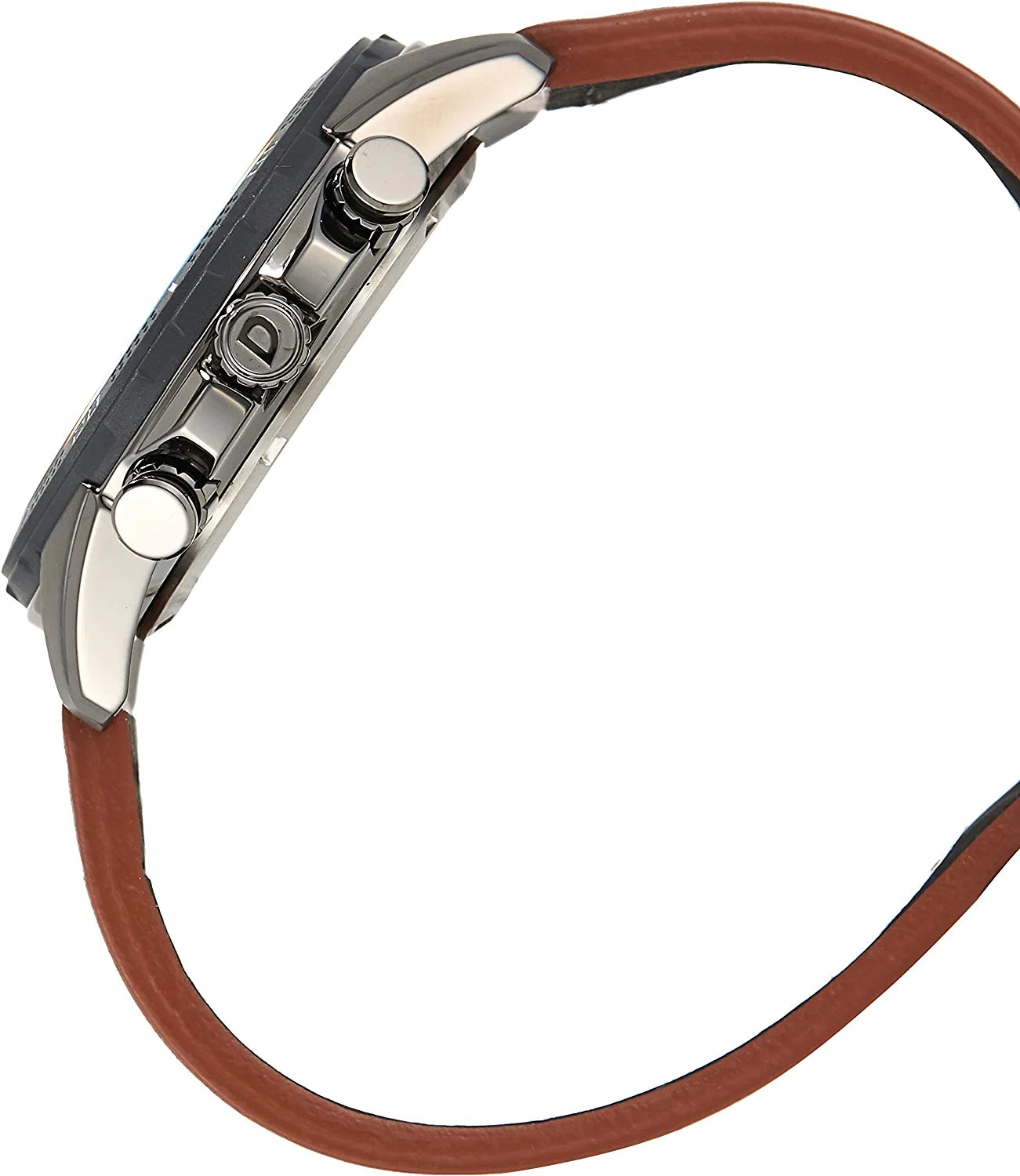 Men'S Eco-Drive Weekender Chronograph Watch in Black IP Stainless Steel with Brown Leather Strap, Black Dial (Model: AT2447-01E)