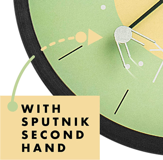 Sputnik Silent Retro Wall Clock, Non Ticking Mid Century Wall Clock, Vintage Outer Space Decor, Battery Powered - 10 Inch