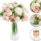Fake Rose Flower Bouquet with Glass Vase Wedding Centerpiece Decor Artificial Rose Fake Flowers Faux Flower Arrangement for Home Office Decoration Dining Table Centerpiece Bridal Decor