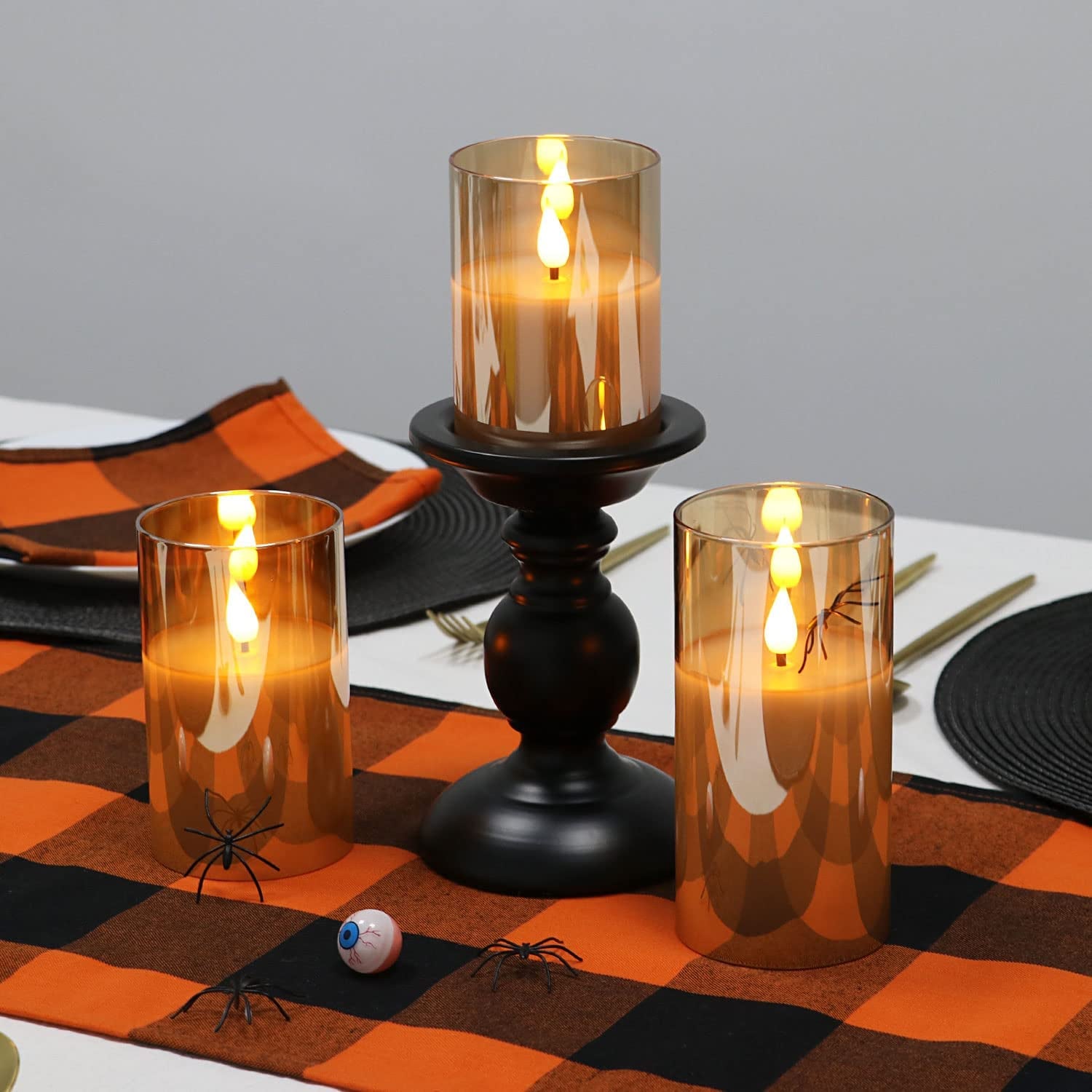 Gold Glass Battery Operated Candles with Remote, Flameless LED Candle Gift Set, Warm White Light, Batteries Included - Set of 3