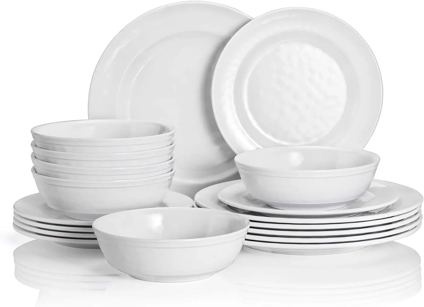 Dinnerware Set, 18-Piece Melamine Dishes Set, Dinner Service for 6 with Bowls and Salad Dinner Plates, White