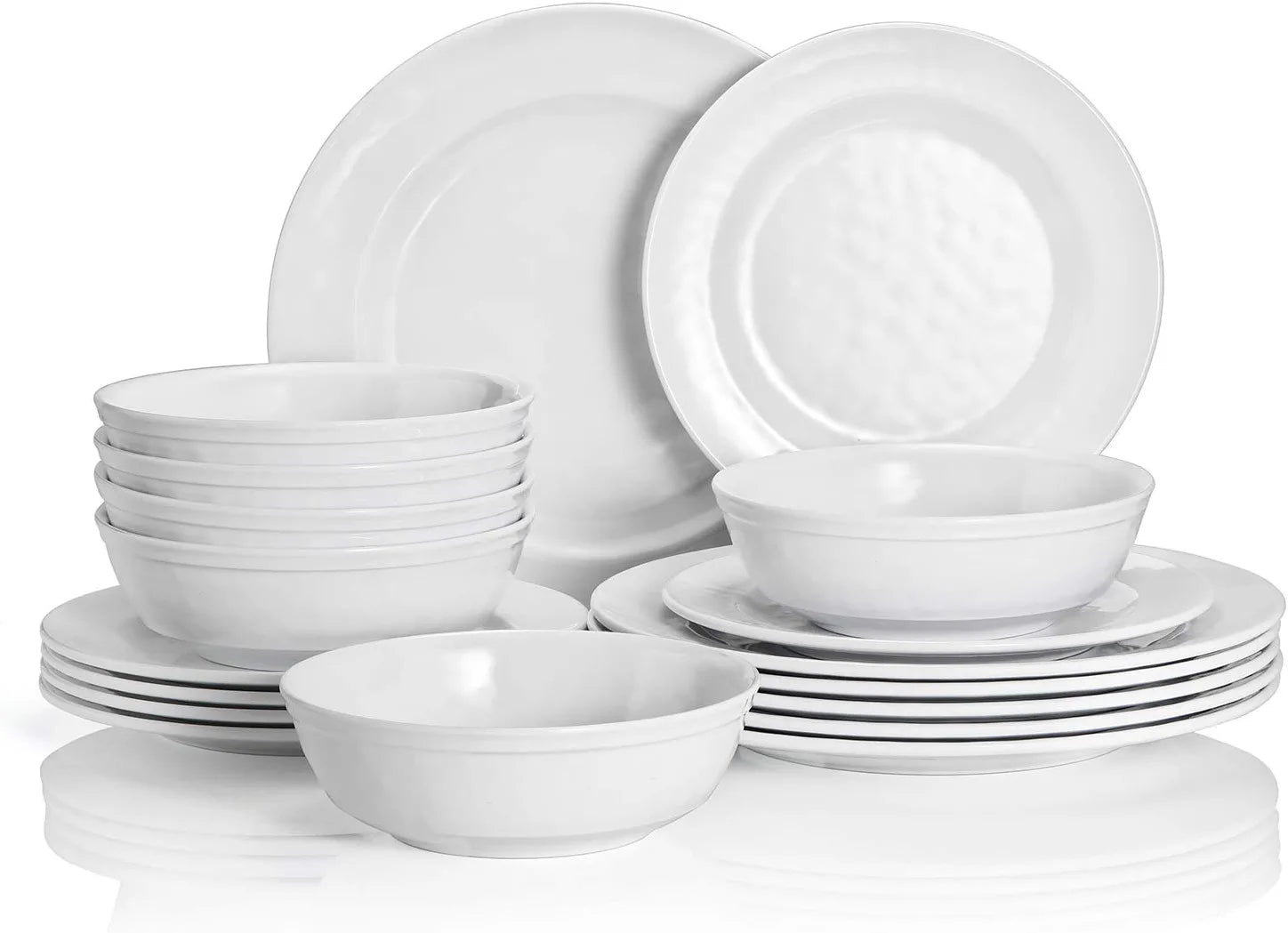 Dinnerware Set, 18-Piece Melamine Dishes Set, Dinner Service for 6 with Bowls and Salad Dinner Plates, White