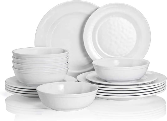Dinnerware Set, 18-Piece Melamine Dishes Set, Dinner Service for 6 with Bowls and Salad Dinner Plates, White
