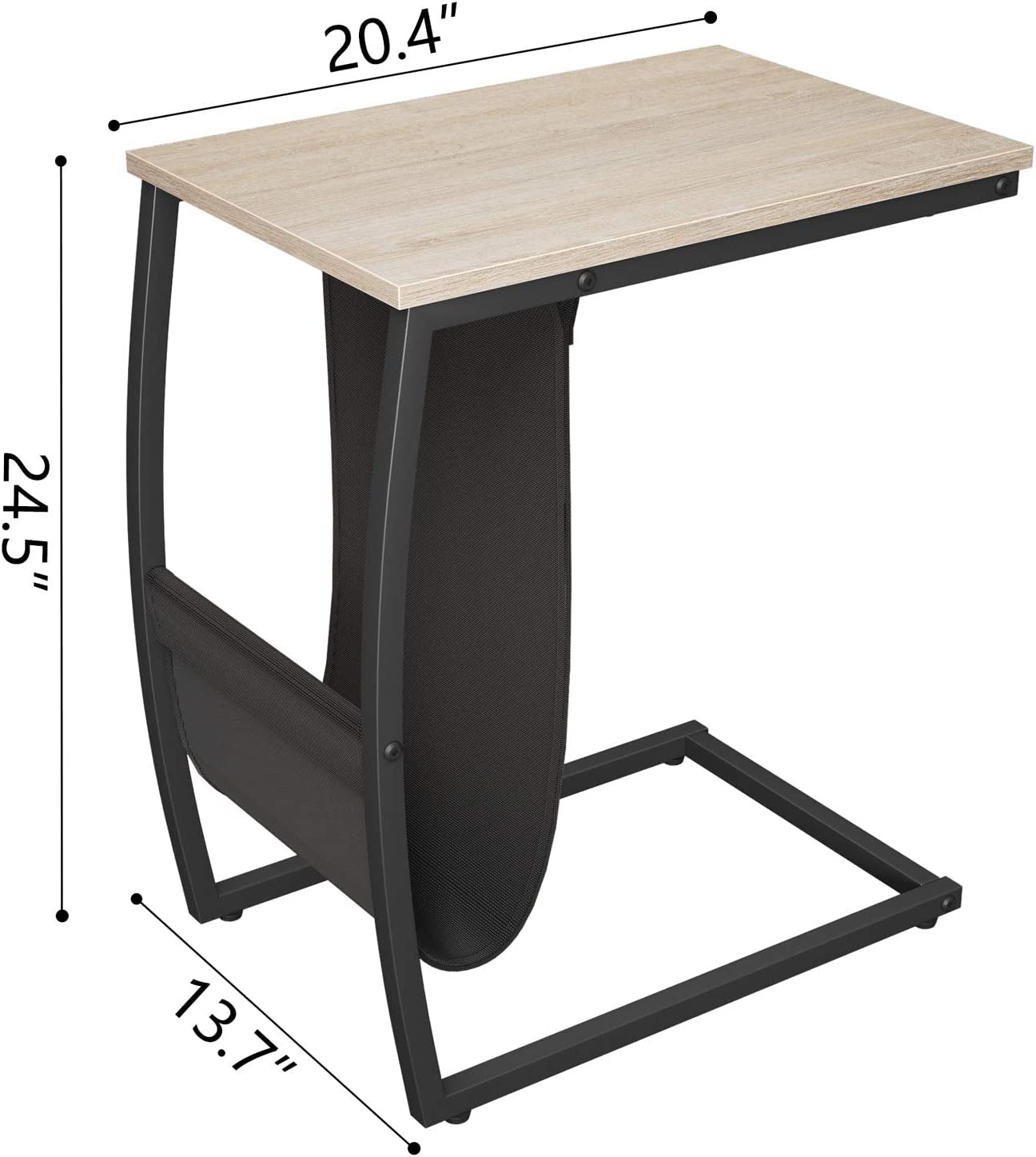 Sofa Side Table, C Table End Table with Side Pocket, Snack Table for Living Room Couch, French Oak Grey