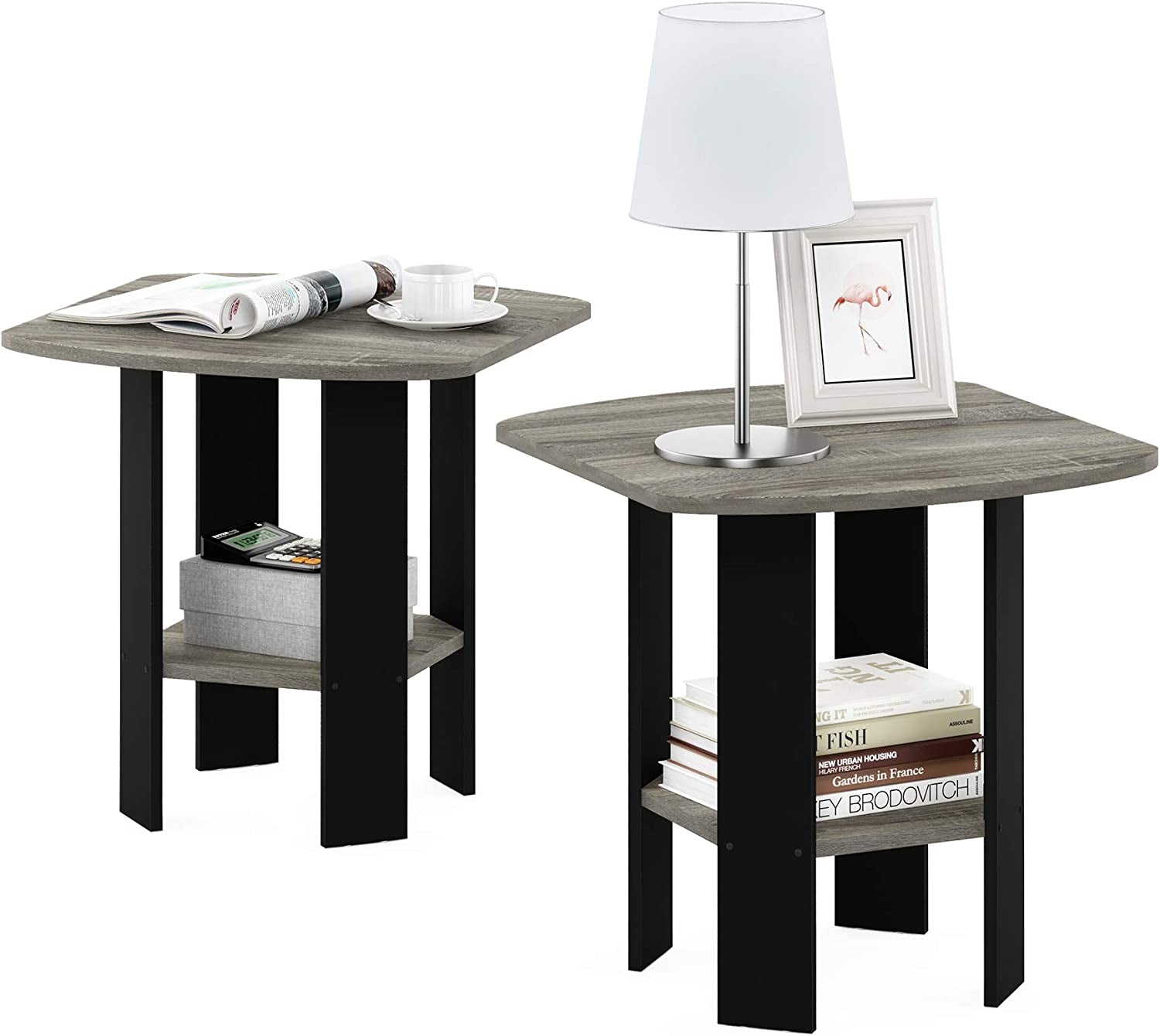 Simple Design End Table, 2-Pack, French Oak Grey/Black