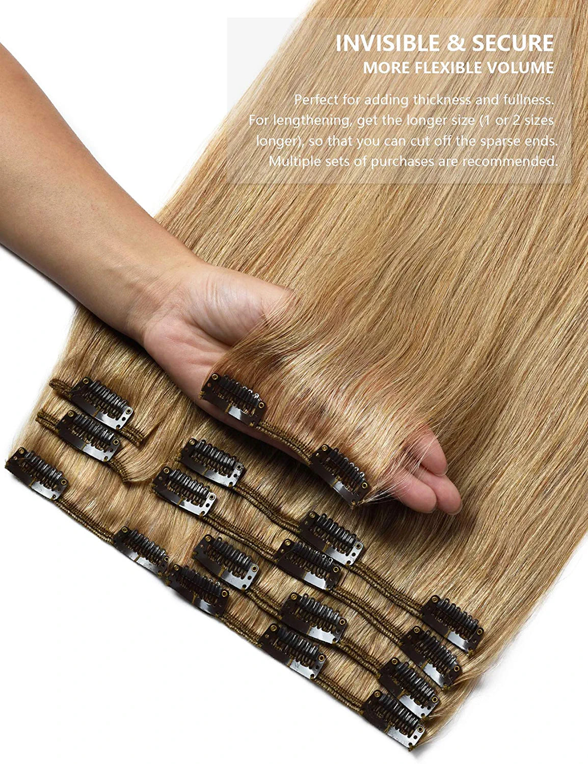 ROSEBUD Clip in Hair Extensions REMY Human Hair 8Pcs 18 Clips 65G/Set 14 Inch