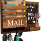 Key and Mail Holder for Wall with 2 Double Key Hooks with Black Board Floating Shelf Rustic Wood Decorative Hanger for Entryway, Storage, Living Room, Hallway, Kitchen (Dark Brown)