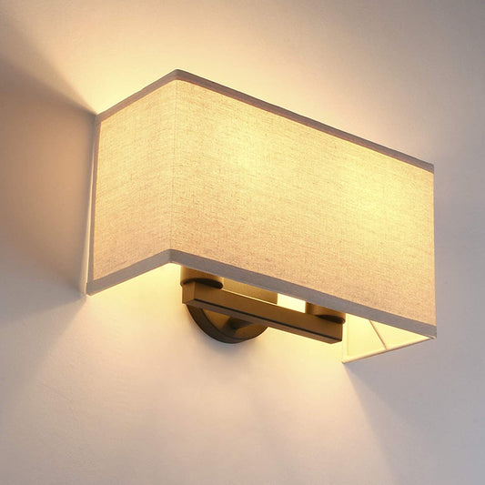 Wall Sconce Indoor Night Light Fixture, Vintage Industrial Wall Lamp Square Textile Lamp Shade for Bedroom Living Room Corridor Study(Linen)