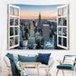 New York Window Tapestry 59Hx78W Inch Skyline City Cityscape Landscape Large Wall Hanging Bedroom Men Poster Backdrop Sunset Building Business Center Window Wall Art Living Room Dorm Decor Fabric