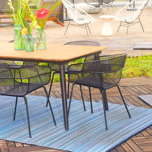 Outdoor Rug - Waterproof, Fade Resistant, Crease-Free - Premium Recycled Plastic - Striped - Patio, Deck, Porch, Balcony, Laundry Room - Cancun - Indigo - 4 X 6 Ft