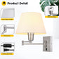 Swing Arm Wall Sconces Set of 2, Indoor Plug in Wall Lamp with White Fabric Shade Hardwired Wall Light Fixture with E26 Base Decor for Bedroom Living Room Porch Hallway Office