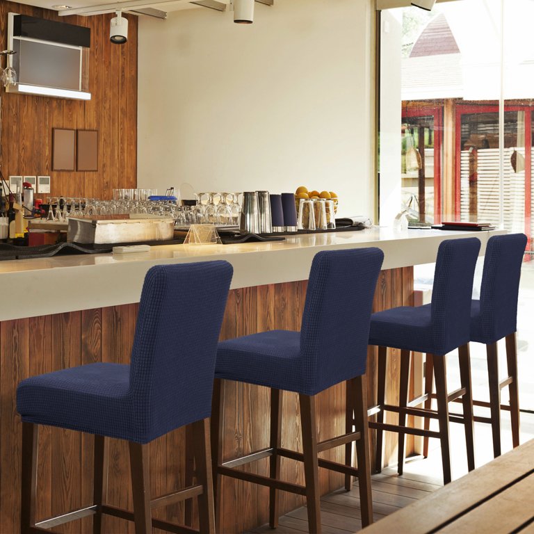 PiccoCasa 4Pcs Stretch Spandex Bar Stool Covers for Short Back Chair Navy