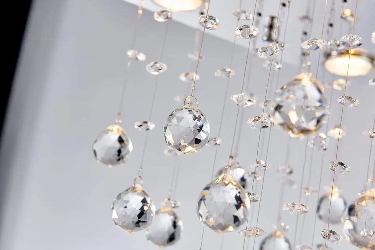 Bestier Modern Crystal Square Raindrop Chandelier Lighting Flush Mount LED Ceiling Light Fixture Pendant Lamp for Dining Room Bathroom Bedroom Livingroom 4 GU10 Bulbs Required 12 in Wide 20 Inch High