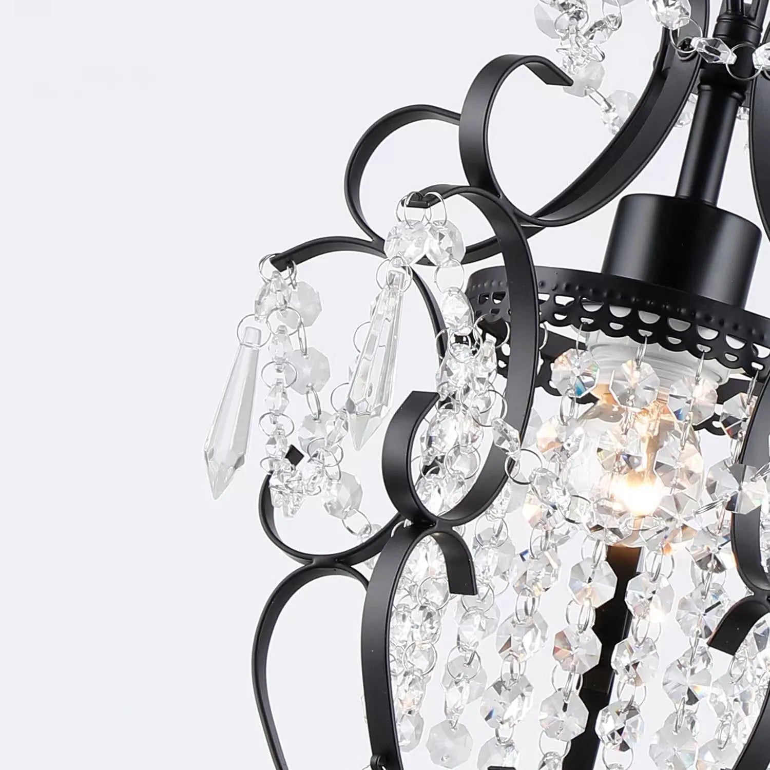 Mini Chandelier Black Crystal Chandelier 1 Light Elegant Chandelier Crystal Iron Ceiling Light Fixture for Bedroom,Farmhouse,Foyer
