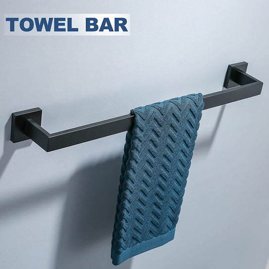 Bathroom Towel Bar Sets Matte Black 4-Piece Bathroom Hardware Set Stainless Steel Bath Accessories Kit. Wall Mounted,23.6 Inch