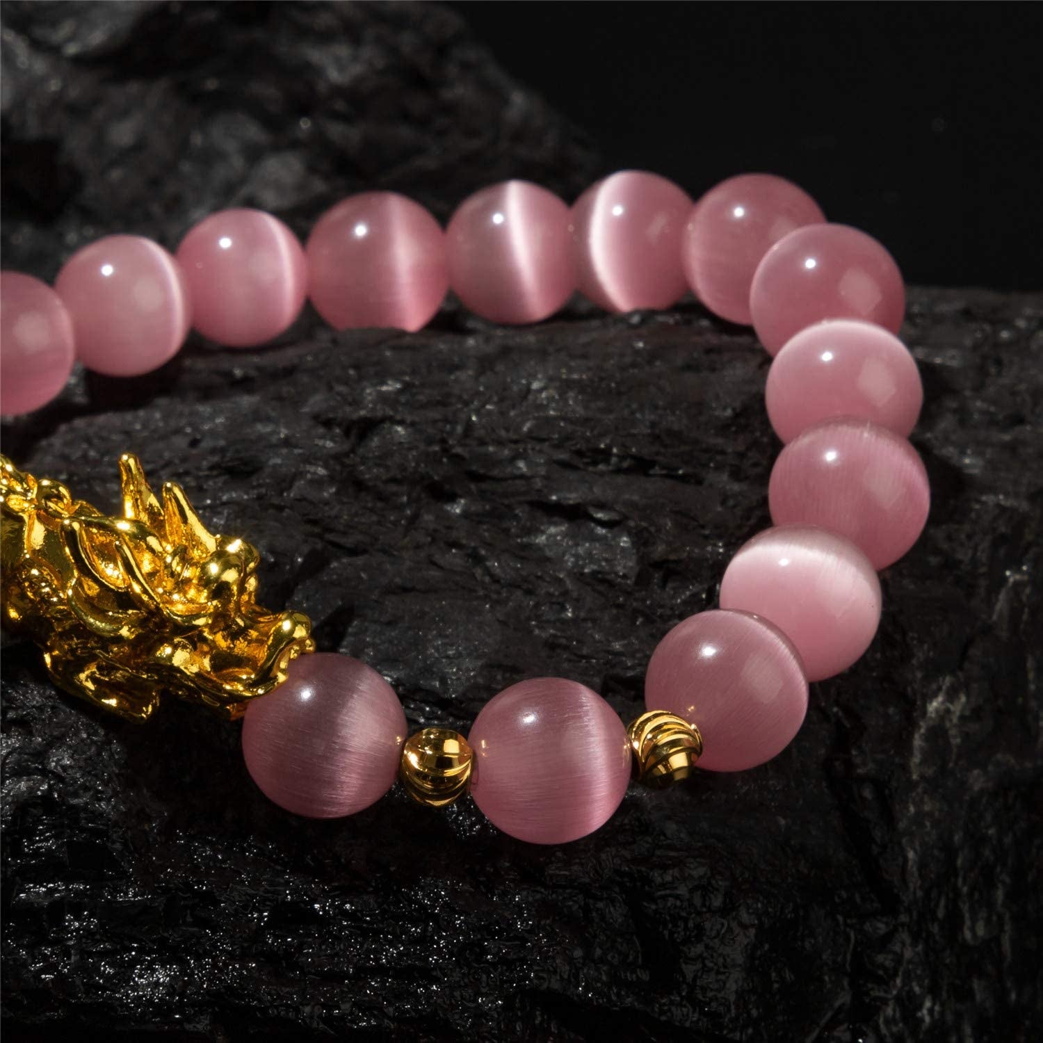 Prime Feng Shui Bracelet Natural Tiger Eye Bead Bracelet with Gold Plated Pi Xiu/Pi Yao Attract Wealth and Good Luck Amulet Gift