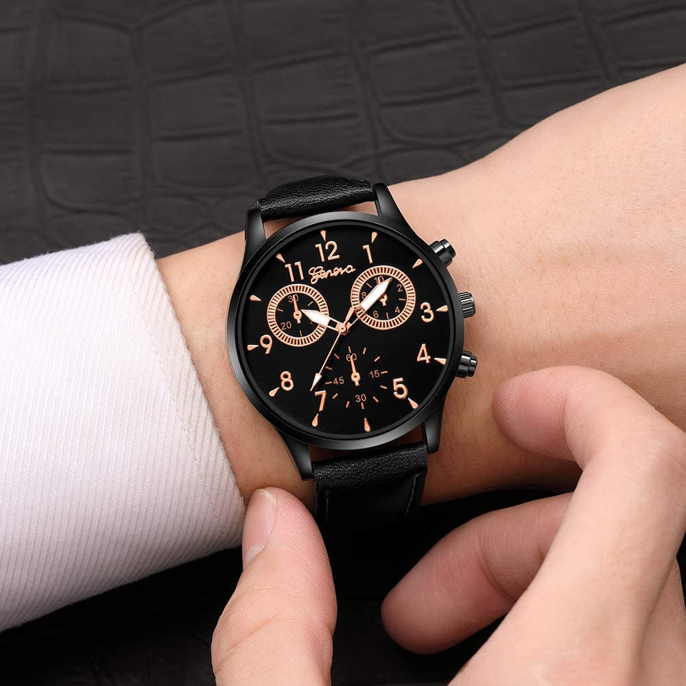 6 Pack Men'S Leather Quartz Watch Geneva Boys Casual Dress Wrist Band Watches Wholesale Lots Set
