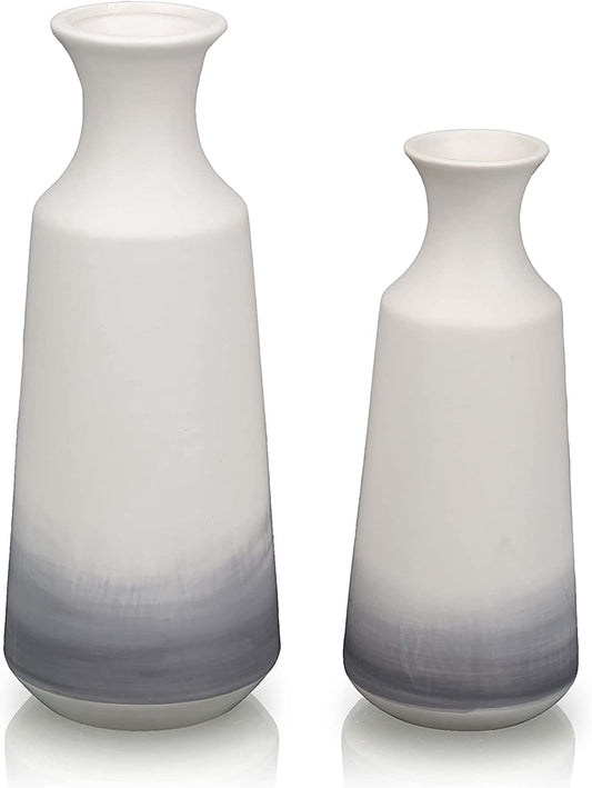Modern Ceramic Flower Vase, Grey and White Decorative Vase for Pampas Grass, Set of 2 Terracotta Vases for Home Decor, Modern Farmhouse Decor, Living Room, Shelf Decor-12