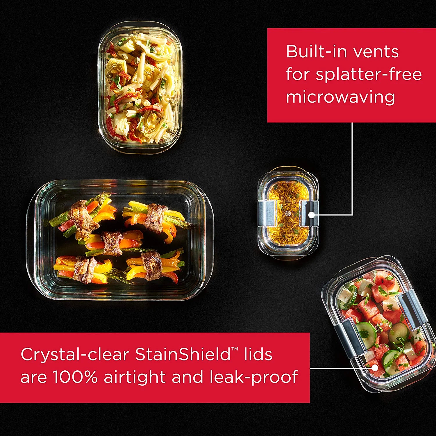 8-Piece Brilliance Glass Food Storage Containers with Lids for Lunch, Meal Prep, and Leftovers, Dishwasher and Oven Safe, Clear/Grey