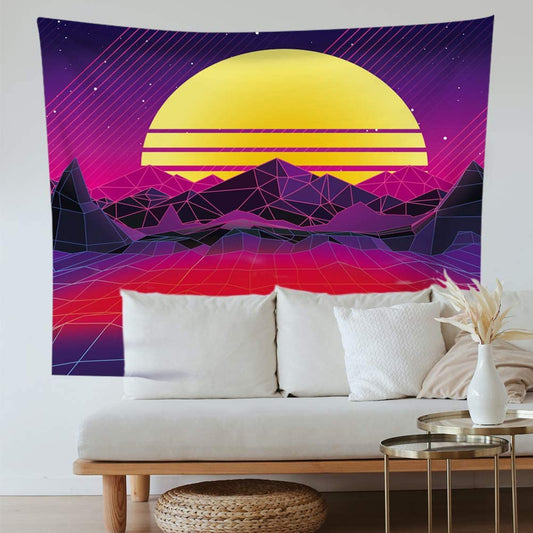 Trippy Mountain and Sun Tapestry Hippie Sunset Tapestry Abstract Landscape Tapestry Wall Hanging for Bedroom Living Room Dorm Home Decor (51.9 X 59.8 Inches)