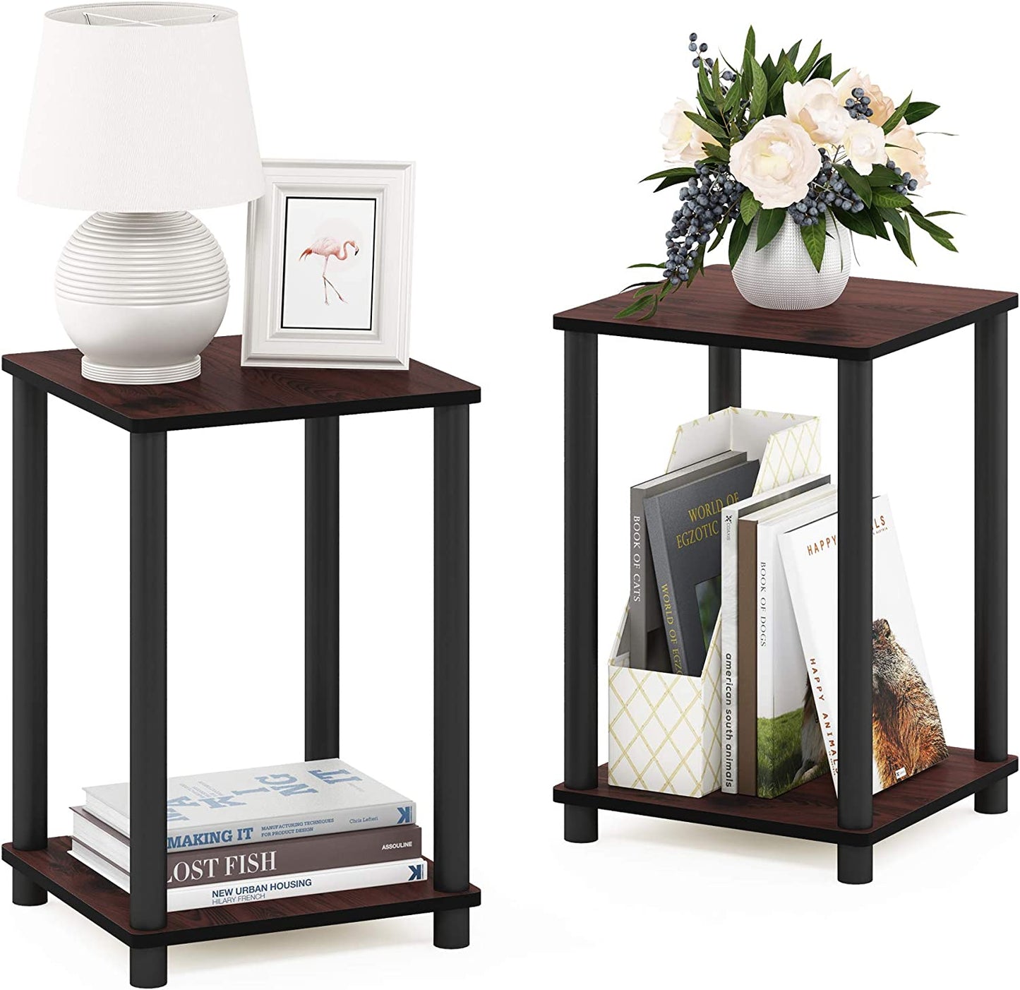 Turn-N-Tube End Table Corner Shelves, Set of 2, Dark Cherry/Black