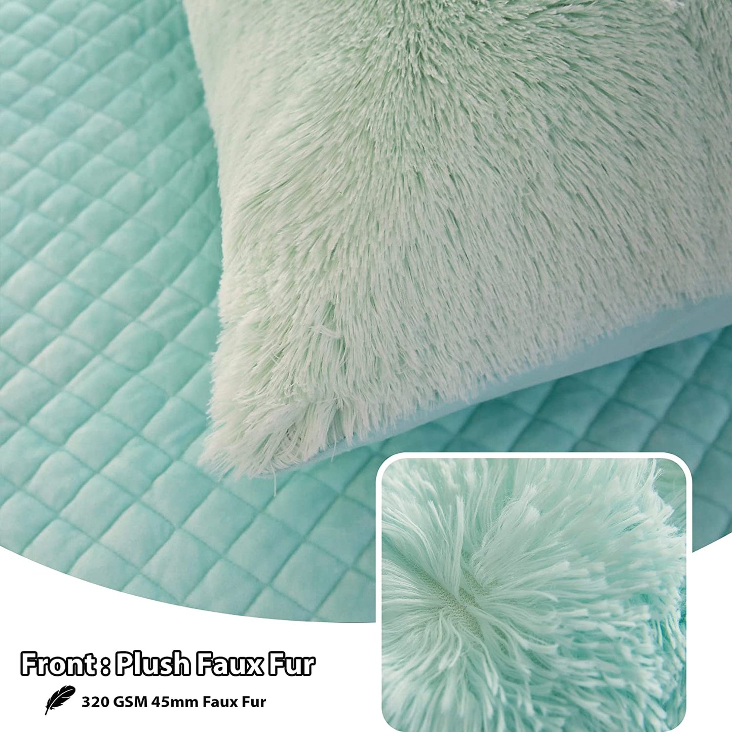 2 Pack Faux Fur Pillow Shams,Shaggy Plush Home Decorative Luxury Series Super Soft Furry Pillow Case with Zipper Closure for Home Sofa Couch Decoration,Standard Queen(Mint,20"X26")