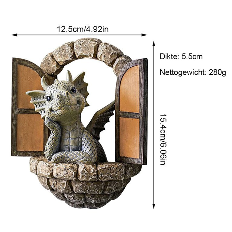 RELAX Courtyard Dinosaur Sculpture Wall Decoration, Weatherproof Resin Statue Miniatures, Lovely Dragon Garden Ornaments for Patio Yard (Dinosaur)