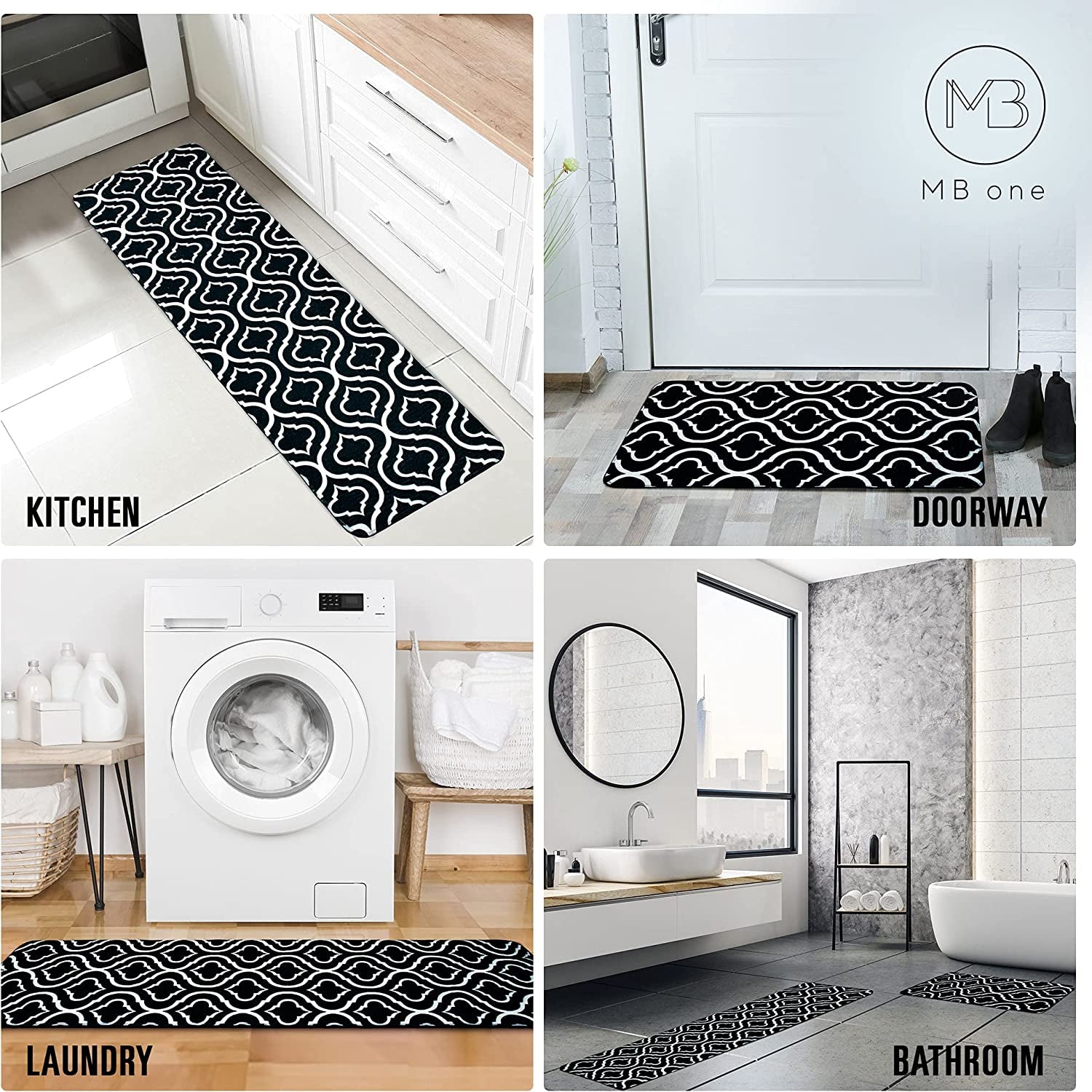 Kitchen Rug Set, 2 Pc. Set, Decorative and Modern Area Floor Runners, Soft, Absorbent, and Washable with Non-Skid Backing, Plush Small and Large Mats