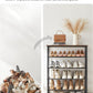 Shoe Rack 5 Tier, Narrow Shoe Organizer for Closet Entryway, with 4 Fabric Shelves and Top for Bags, Shoe Shelf, Steel Frame, Industrial, Rustic Brown and Black ULBS036B01
