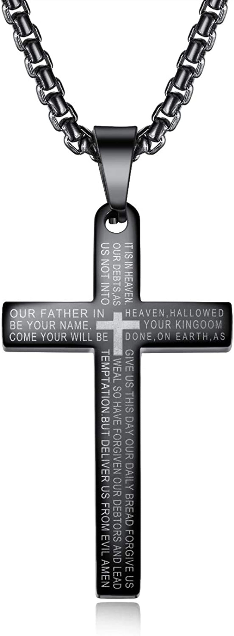 Cross Necklace for Men Cross Pendant STRENGTH Bible Verse Stainless Steel Necklace